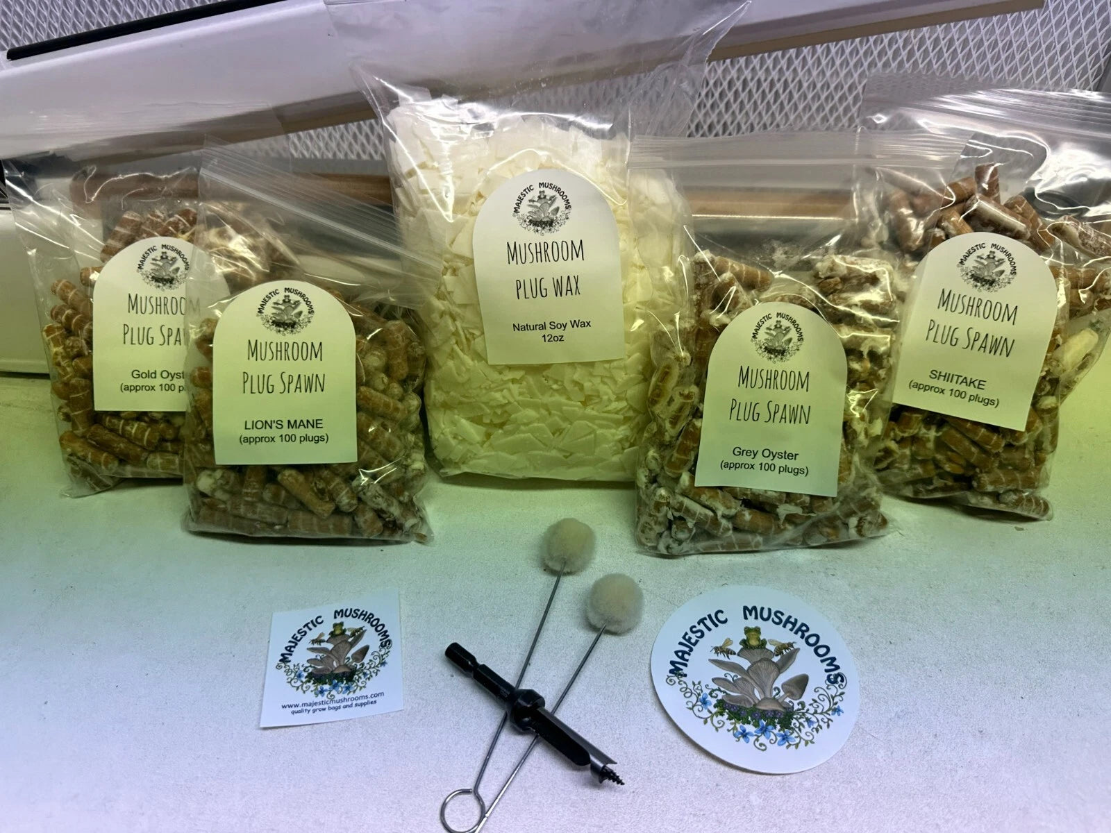 Mushroom plug spawn variety pack & drill/wax combo 4 100 packs