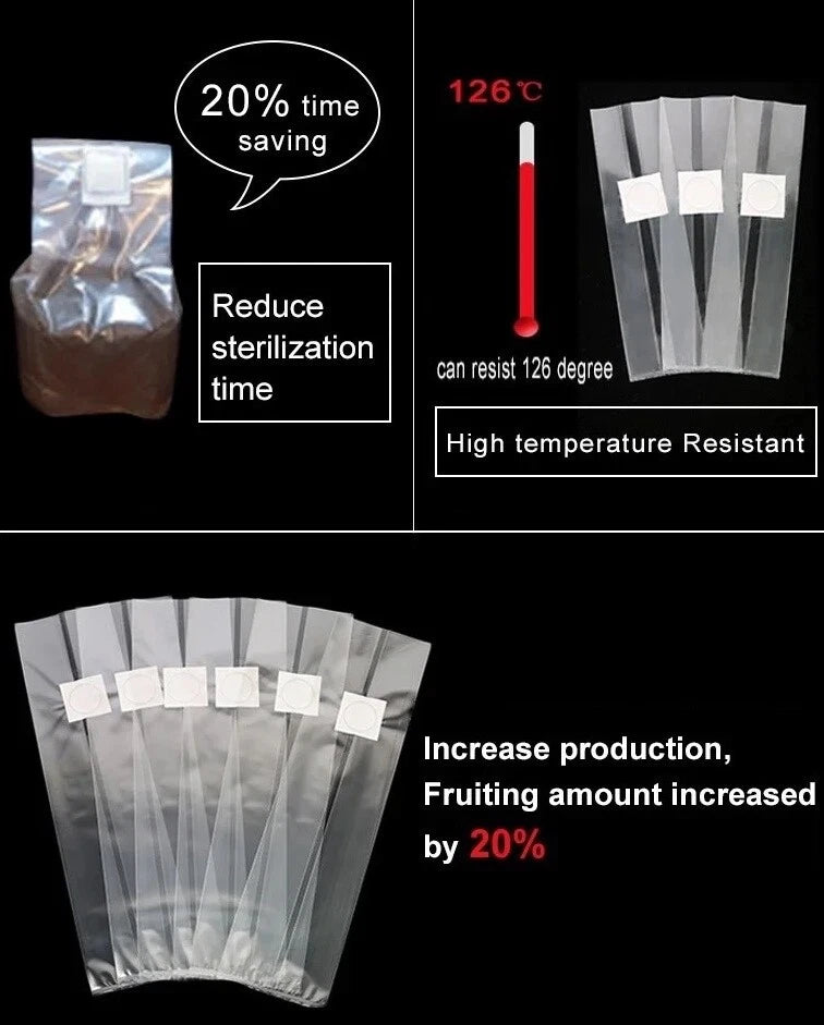 20 Count 4x3.5x19 Sealable Mushroom Grow Bags Grain Substrate Mycelium Bag